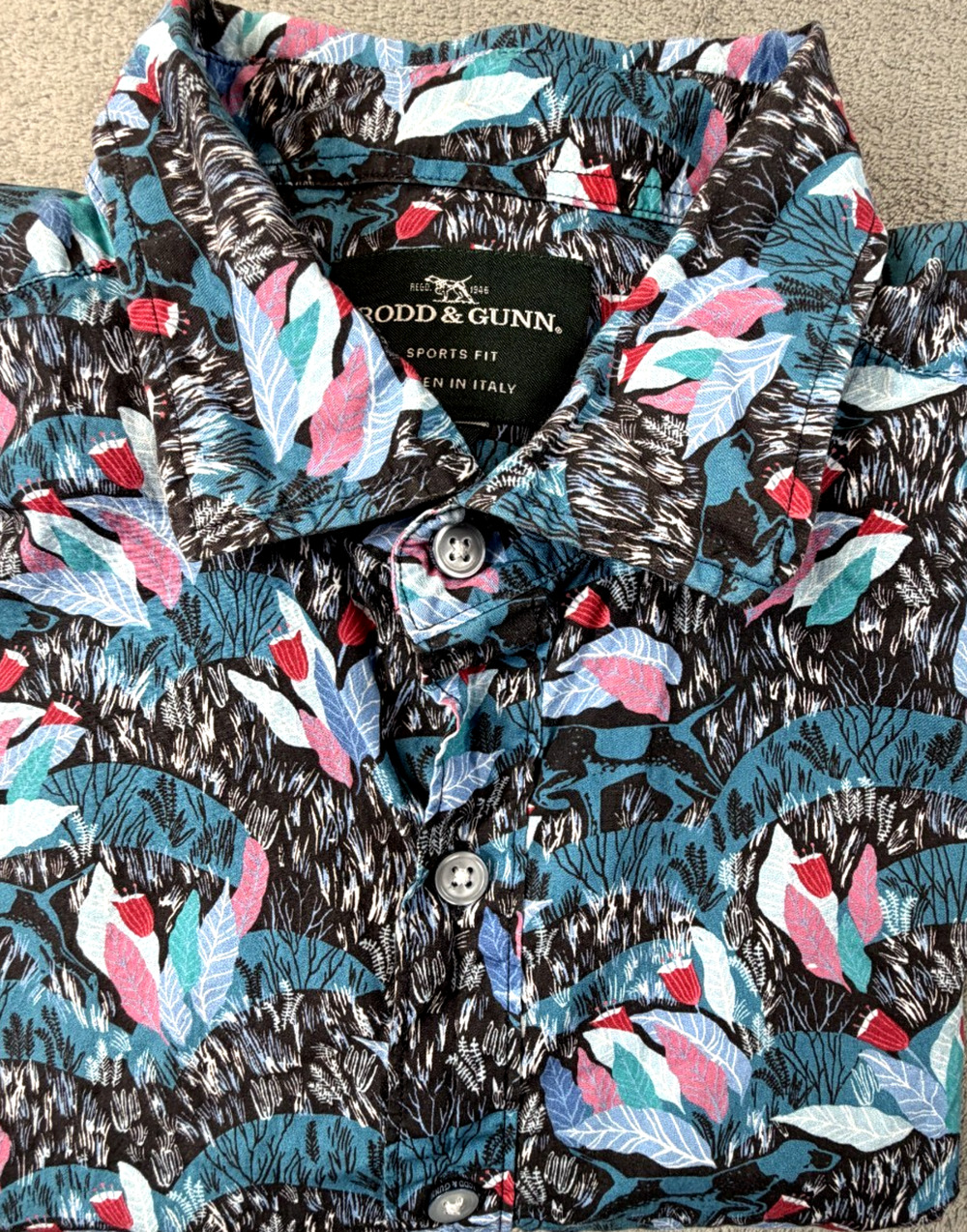 Rodd & Gunn 100% Cotton Sport Fit Floral Short Sleeve Button-Up Shirt L Italy